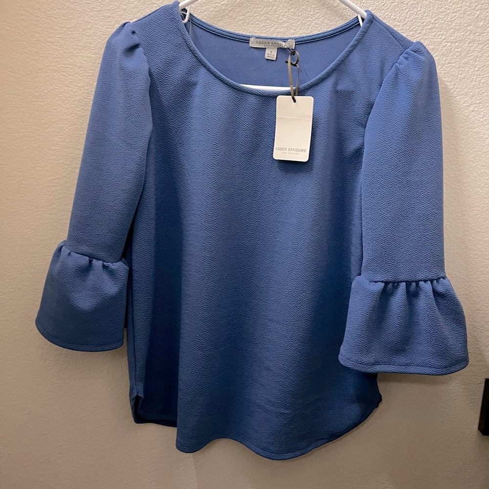 Green Envelope Bell Sleeve Top